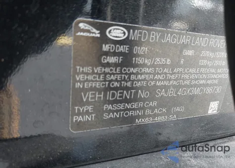 2021 Jaguar Xf R-Dynamic Se P300 Awd Automatic z USA, uszkodzony, nr VIN SAJBL4GX3MCY88730